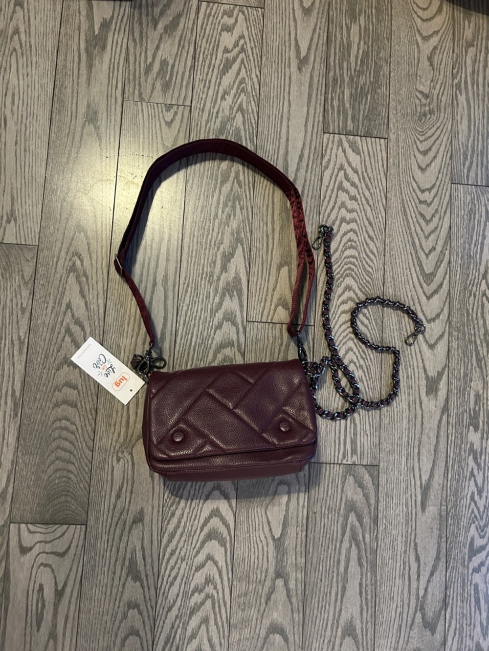 lug Burgundy Quilted Crossbody with Chain and Leather Strap